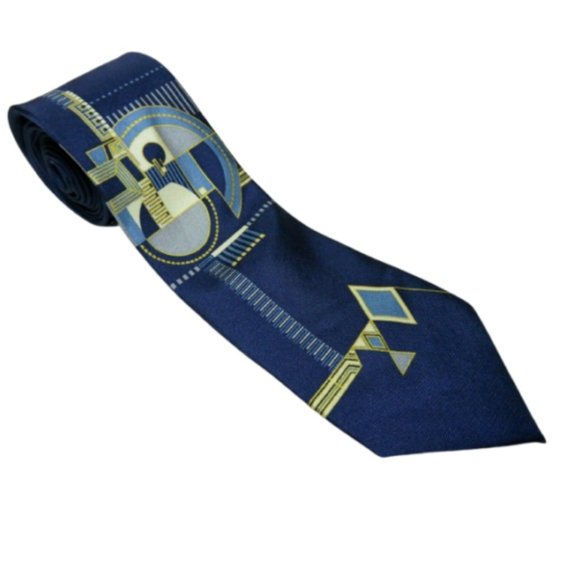 Frank Lloyd Wright Other - FRANK LLOYD Tie Fireplace Relief Hollyhock House 100% Silk Blue Abstract